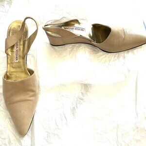 WALTER STEIGER, VINTAGE BEIGE LEATHER SLING BACKS WEDGE HEELS-SIZE-9-EXCELLENT